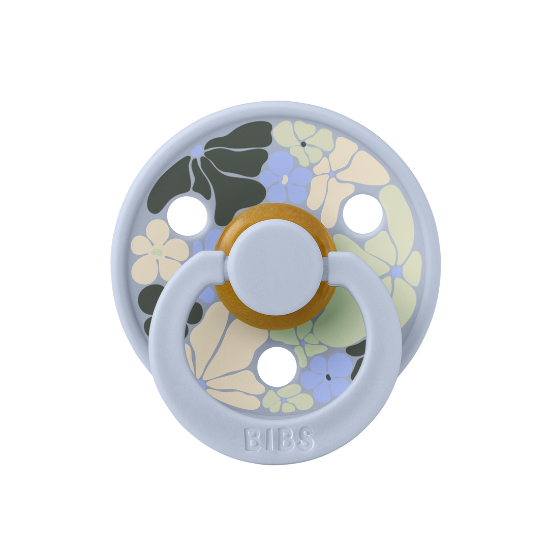 BIBS PACIFIERS - STUDIO COLLECTION (SIZES 1 AND 2) Flower Child- Dusty Blue