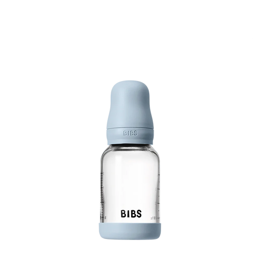 BIBS Glass Baby Bottle 120ml Latex - Baby Blue