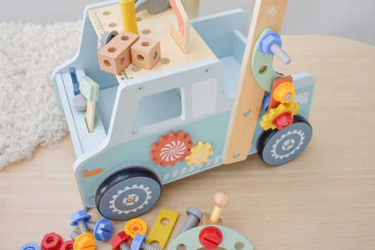 TookyToy – 2-in-1 Wooden Tool Bench & Baby Walker – 46 Pieces