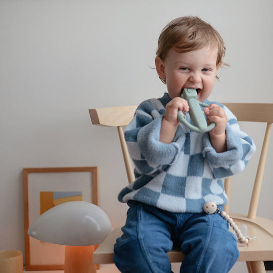 Mushie Sensory Robot Rattle Teether - Cambridge Blue