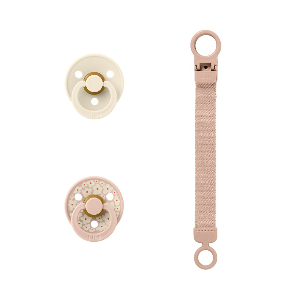 BIBS Colour Pacifier & Loop Clip Gift Set - Blush Size 1