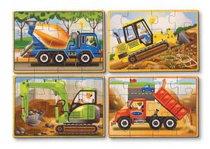 Melissa & Doug Construction Vehicles 4-in-1 Wooden Jigsaw Puzzles