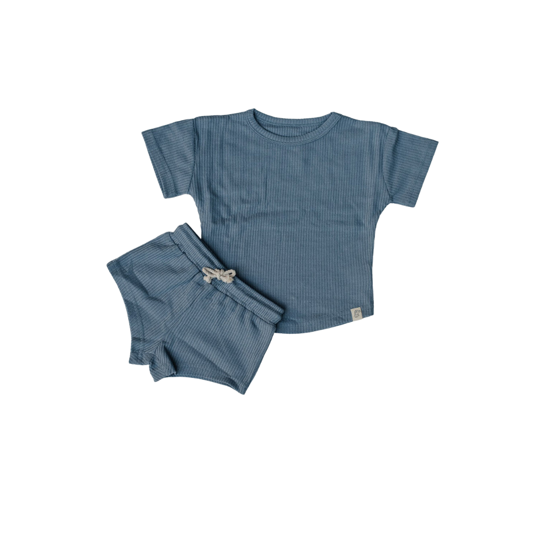 Navy Waffle Short Sleeve Set
