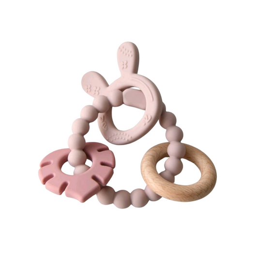 Pink Silicone Bunny & Leaf Teether