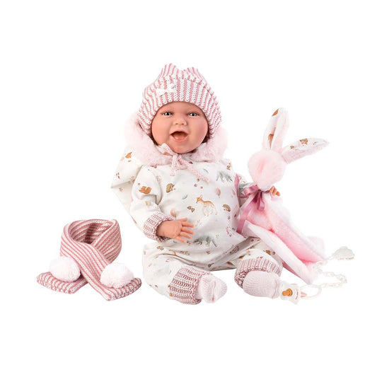 Llorens – Baby Girl Doll With Clothing And Accessories: Mimi Sonrisas Baby With Rabbit Blanket – 42cm (Laughing Mechanism)
