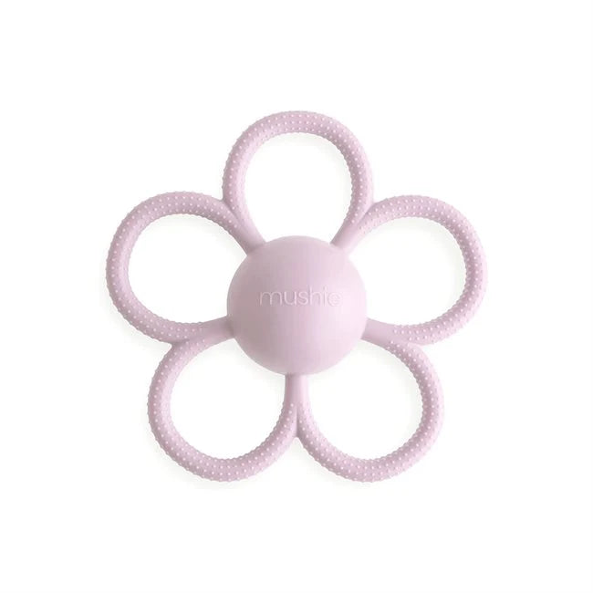 Mushie Sensory Daisy Rattle Teether - Dusty Rose