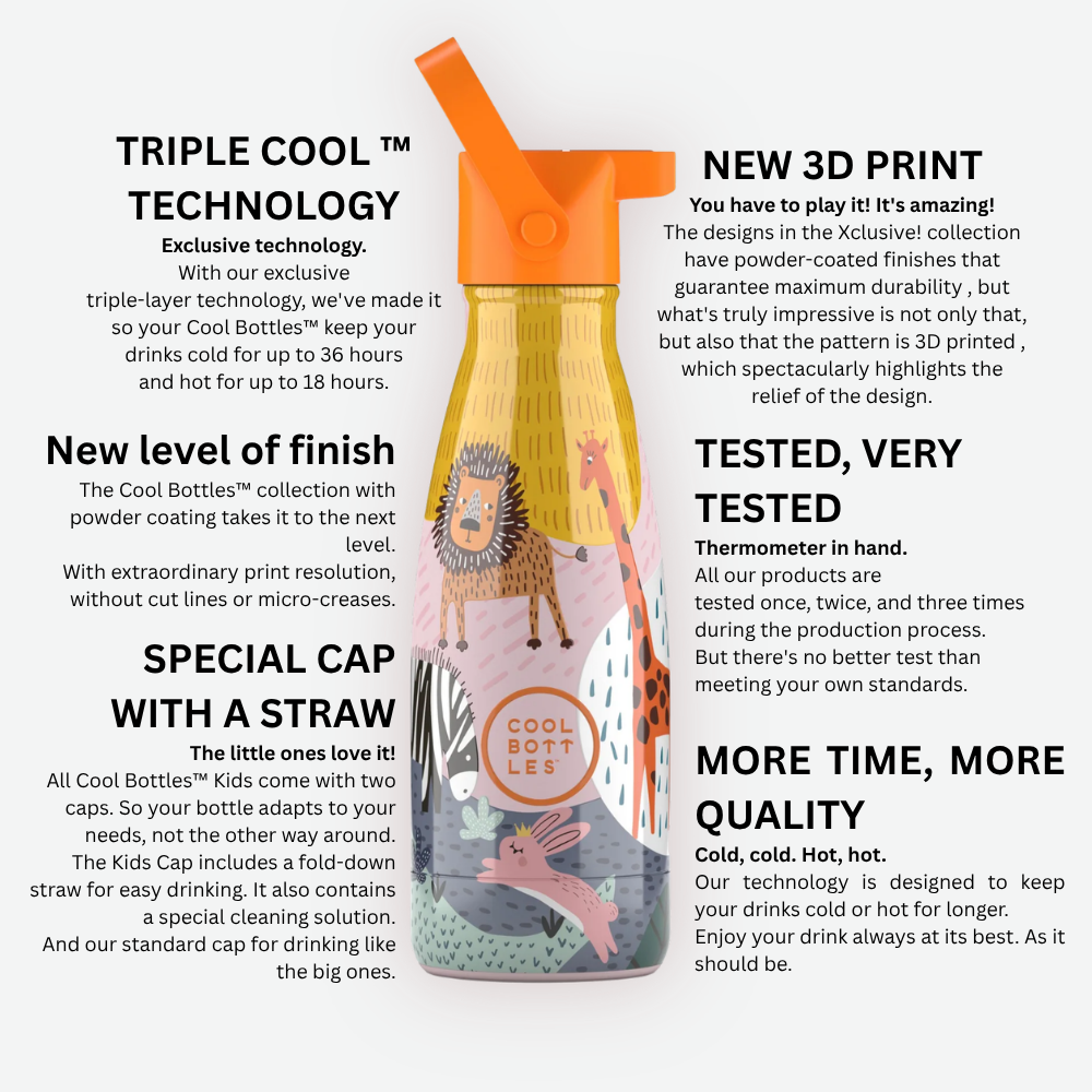 Cool Bottles - Kids Triple-Insulated Water Bottle - Savannah Kingdom 260ml