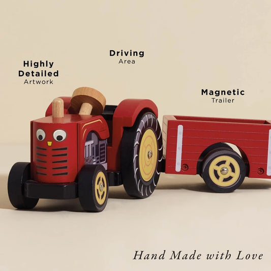 Le Toy Van Wooden Farmyard Tractor & Trailer