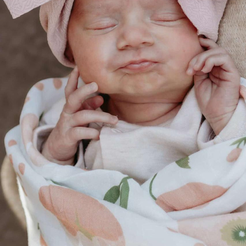 MACCIE bamboo muslin swaddle baby blanket | pink poppy flowers