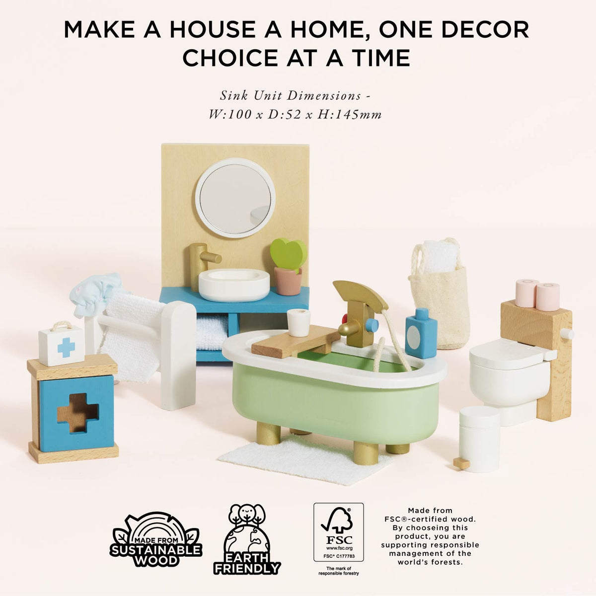 Le Toy Van Wooden Dolls house Bathroom Furniture
