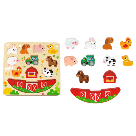 hi Pando - 2-in-1 Wooden Balancing Game and Puzzle: Farm 12 Pieces