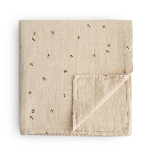 Mushie Organic Cotton Muslin Swaddle Blanket- Bee