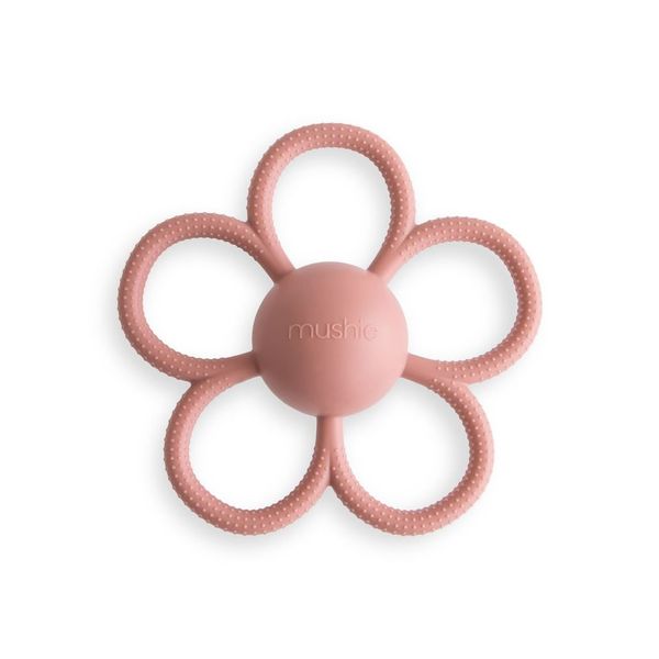 Mushie Sensory Daisy Rattle Teether - Dusty Rose