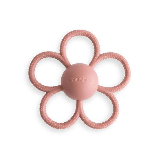 Mushie Sensory Daisy Rattle Teether - Dusty Rose