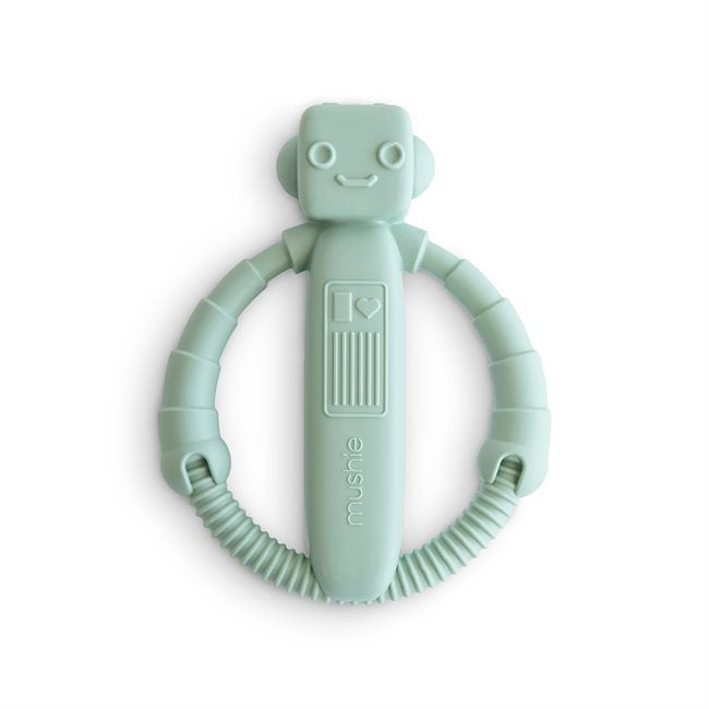 Mushie Sensory Robot Rattle Teether - Cambridge Blue