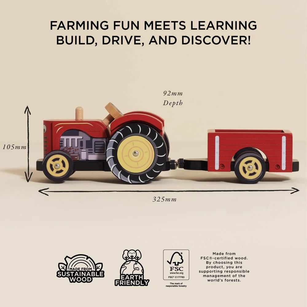 Le Toy Van Wooden Farmyard Tractor & Trailer