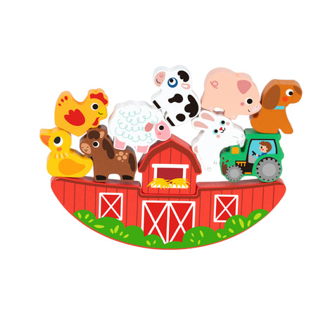 hi Pando - 2-in-1 Wooden Balancing Game and Puzzle: Farm 12 Pieces