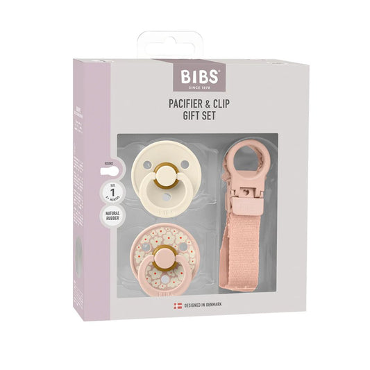 BIBS Colour Pacifier & Loop Clip Gift Set - Blush Size 1