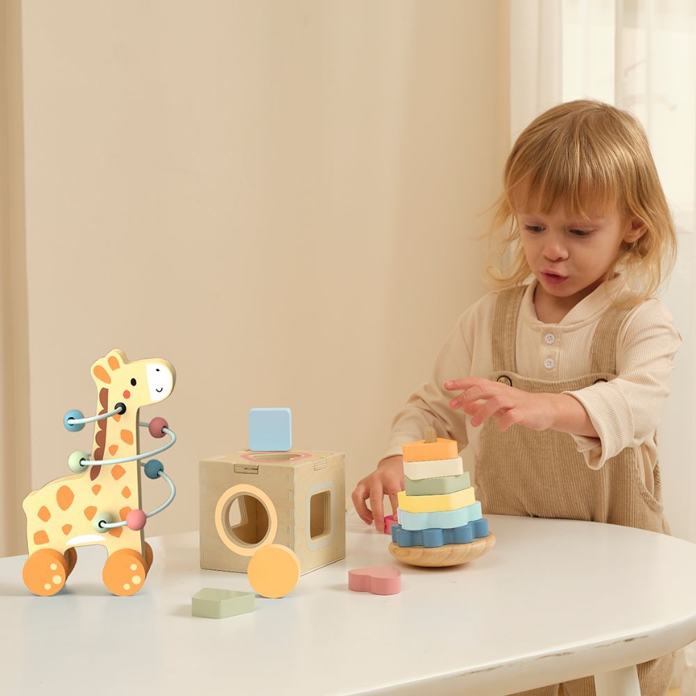 Tooky Toy 3-in-1 Giraffe Gift Box – Wooden Play & Learn Set