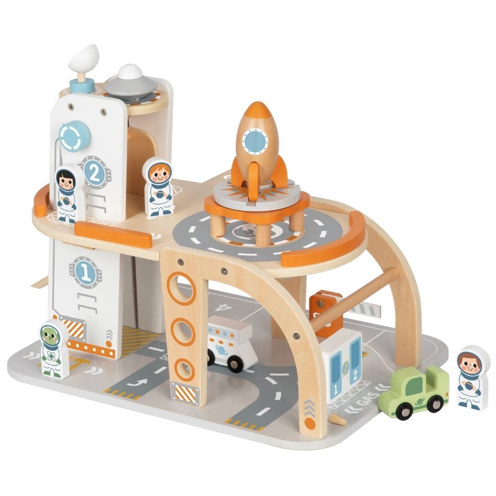 TookyToy – Pretend Play Wooden Space Station Toy Set – 14 Pieces
