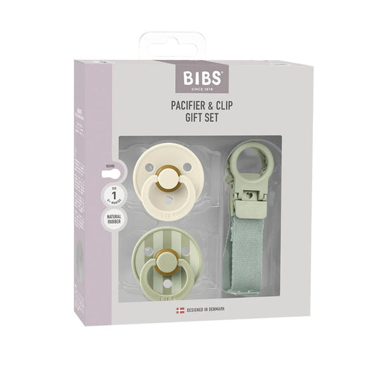 BIBS Colour Pacifier & Loop Clip Gift Set - Sage Size 1