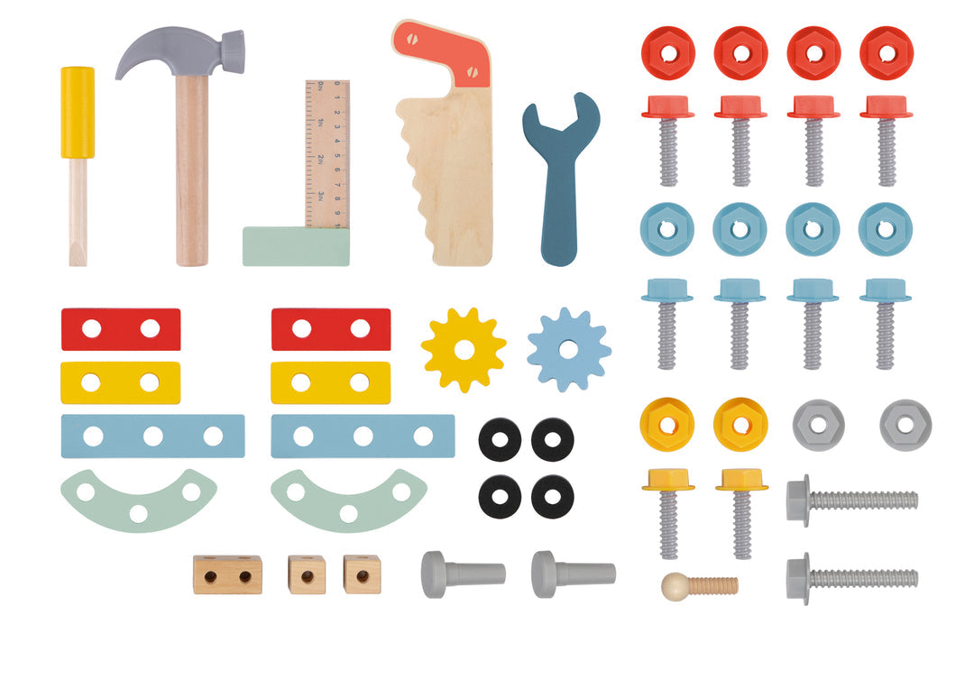 TookyToy – 2-in-1 Wooden Tool Bench & Baby Walker – 46 Pieces