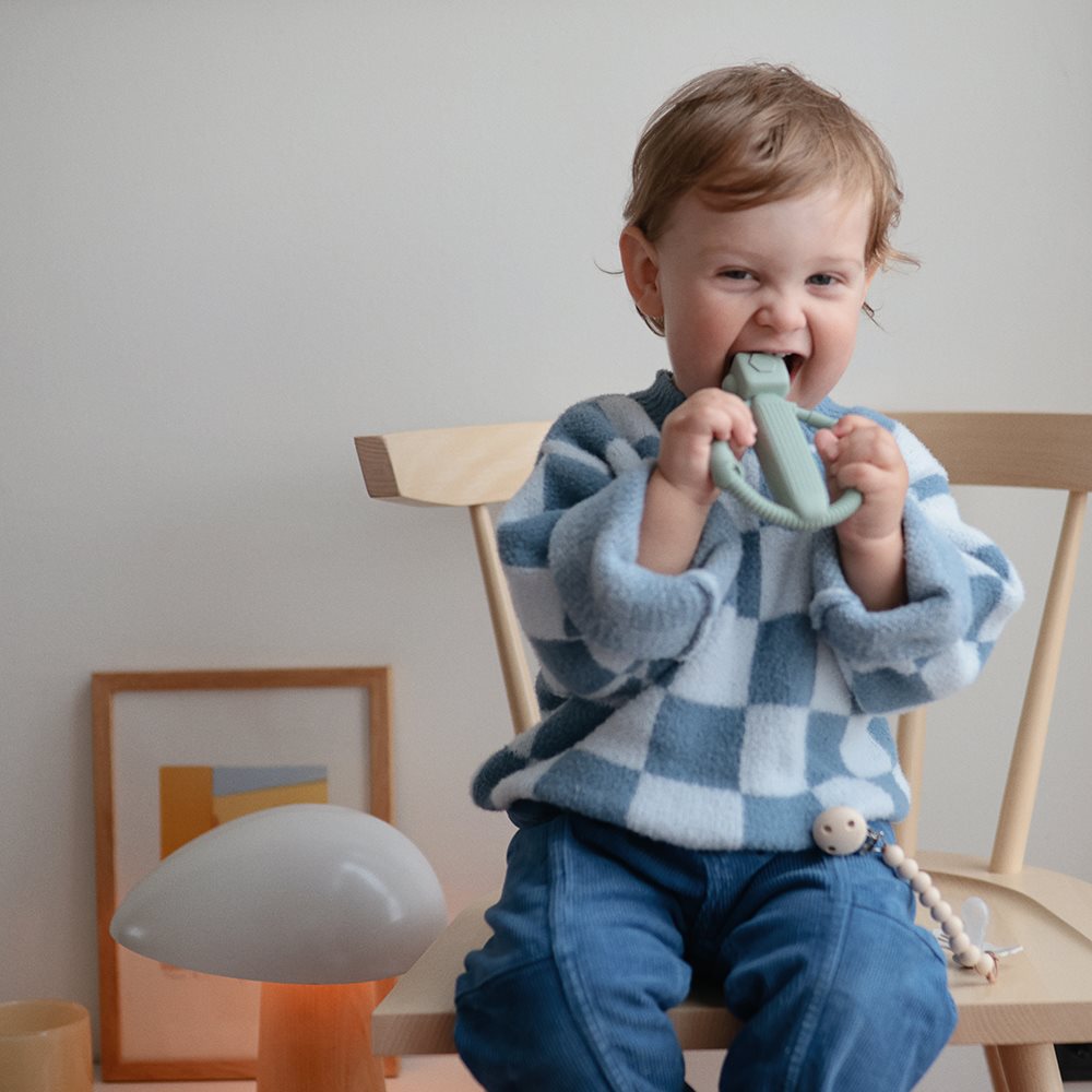 Mushie Sensory Robot Rattle Teether - Cambridge Blue