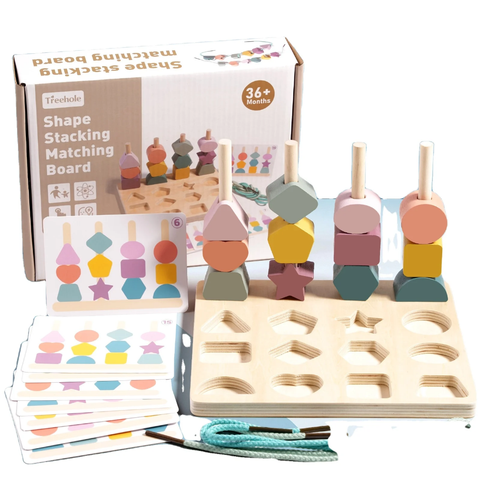 2-in-1 Wooden Shape Stacking and Threading Activity