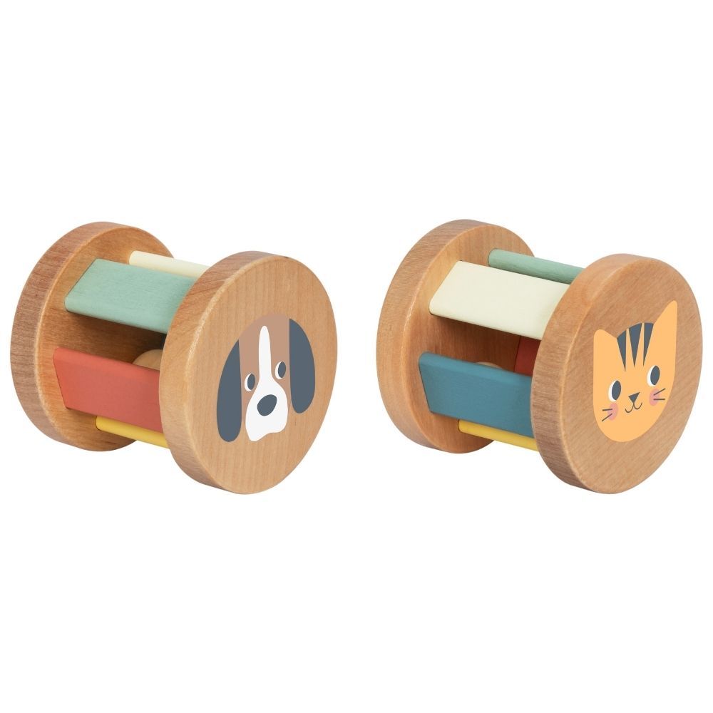 TookyToy - 3-in-1 Wooden Toy Gift Set - Rattle, Stacking Tower and Pull-Along Puppy