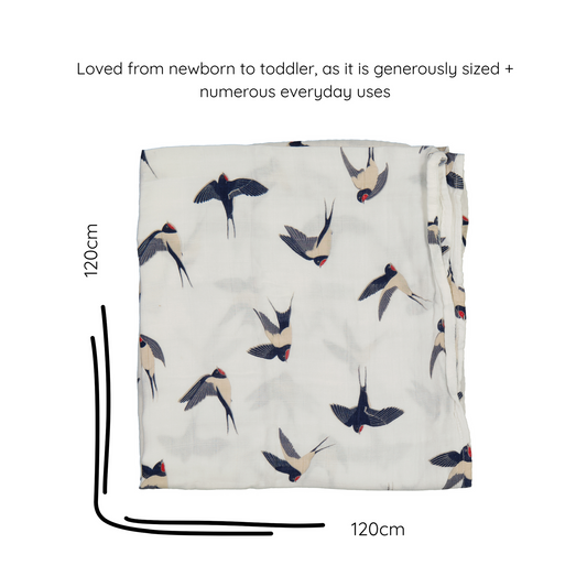MACCIE

bamboo muslin swaddle baby blanket l swopping swallows