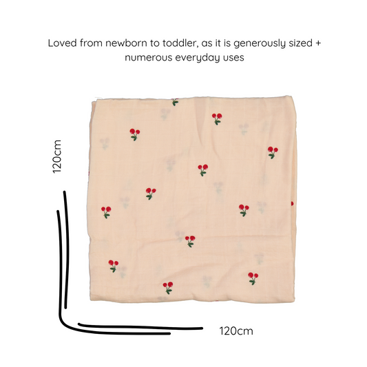 MACCIE bamboo muslin swaddle baby blanket | cheeky cherries