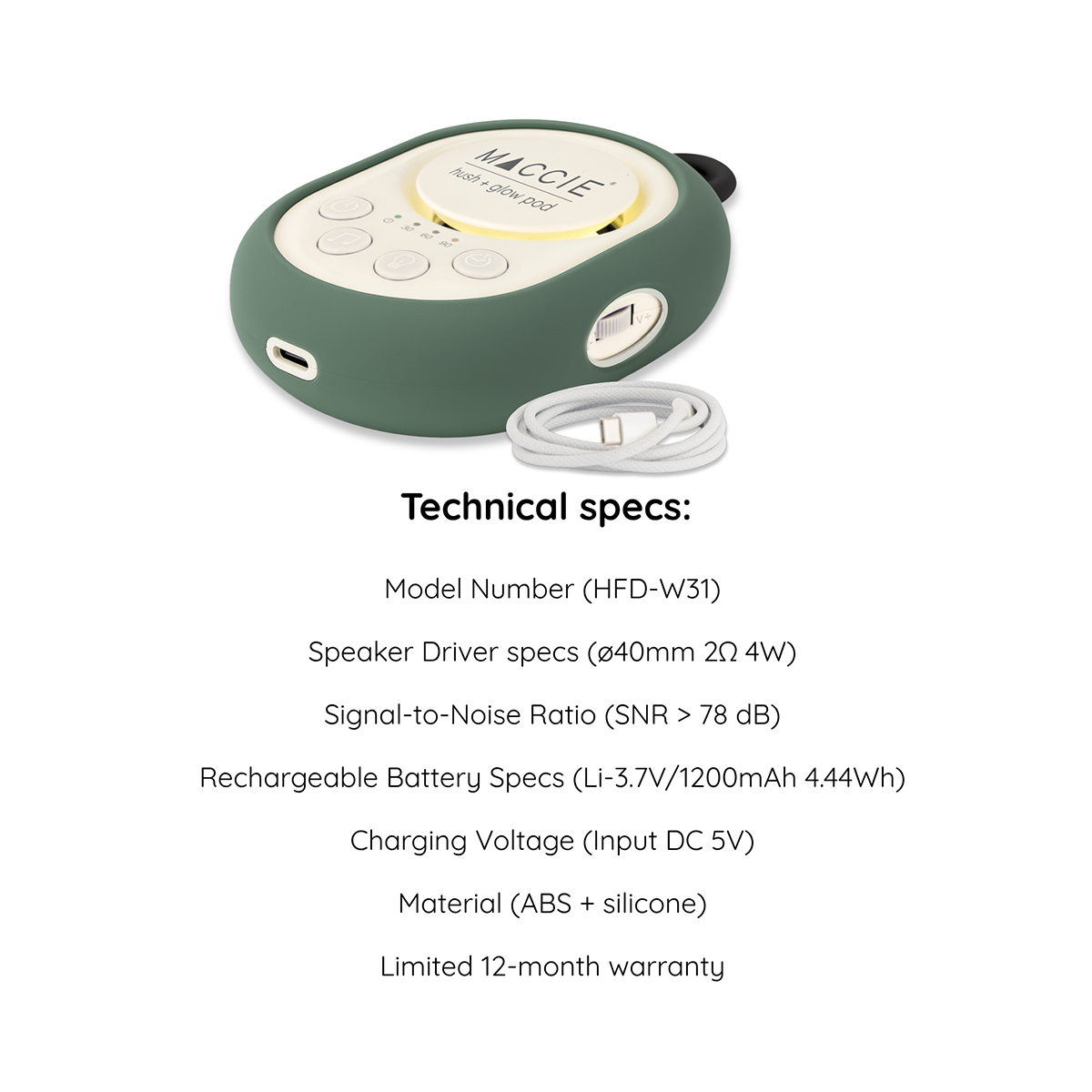 MACCIE hush + glow pod- portable white noise machine