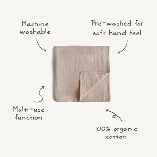 Mushie Organic Cotton Muslin Swaddle Blanket- Bee