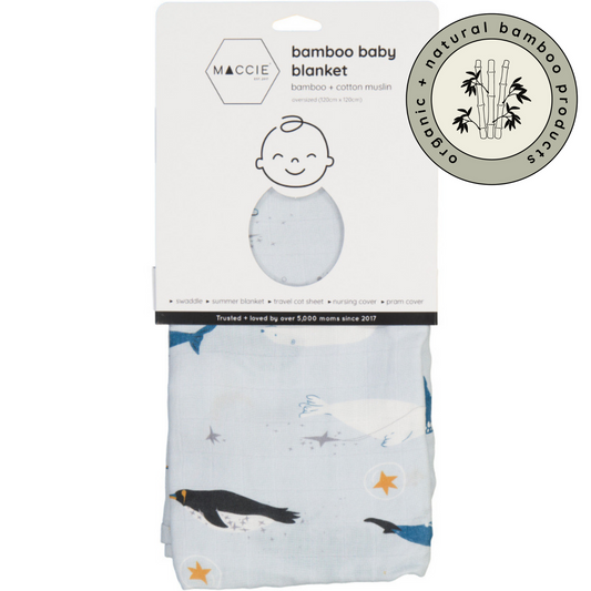MACCIE bamboo muslin swaddle baby blanket | whale dream