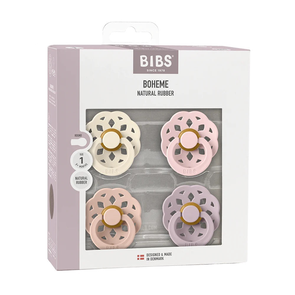 BIBS Boheme Pacifiers / Dummies 4 Pack - Ivory/Blush/Blossom/Dusky Lilac