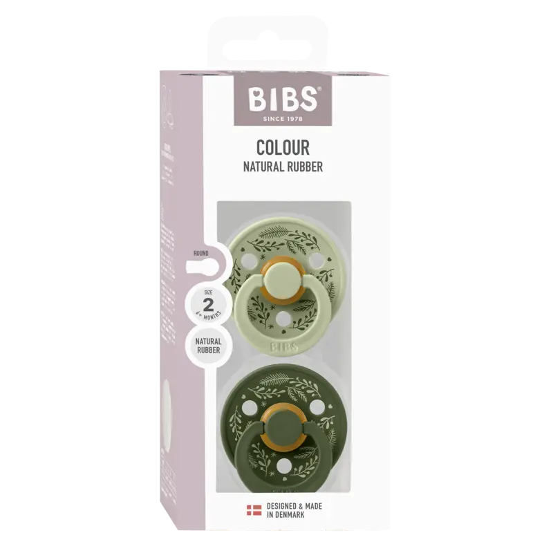 BIBS Holiday Colour Pacifier 2 Pack – Size 2 Holiday Leaf
