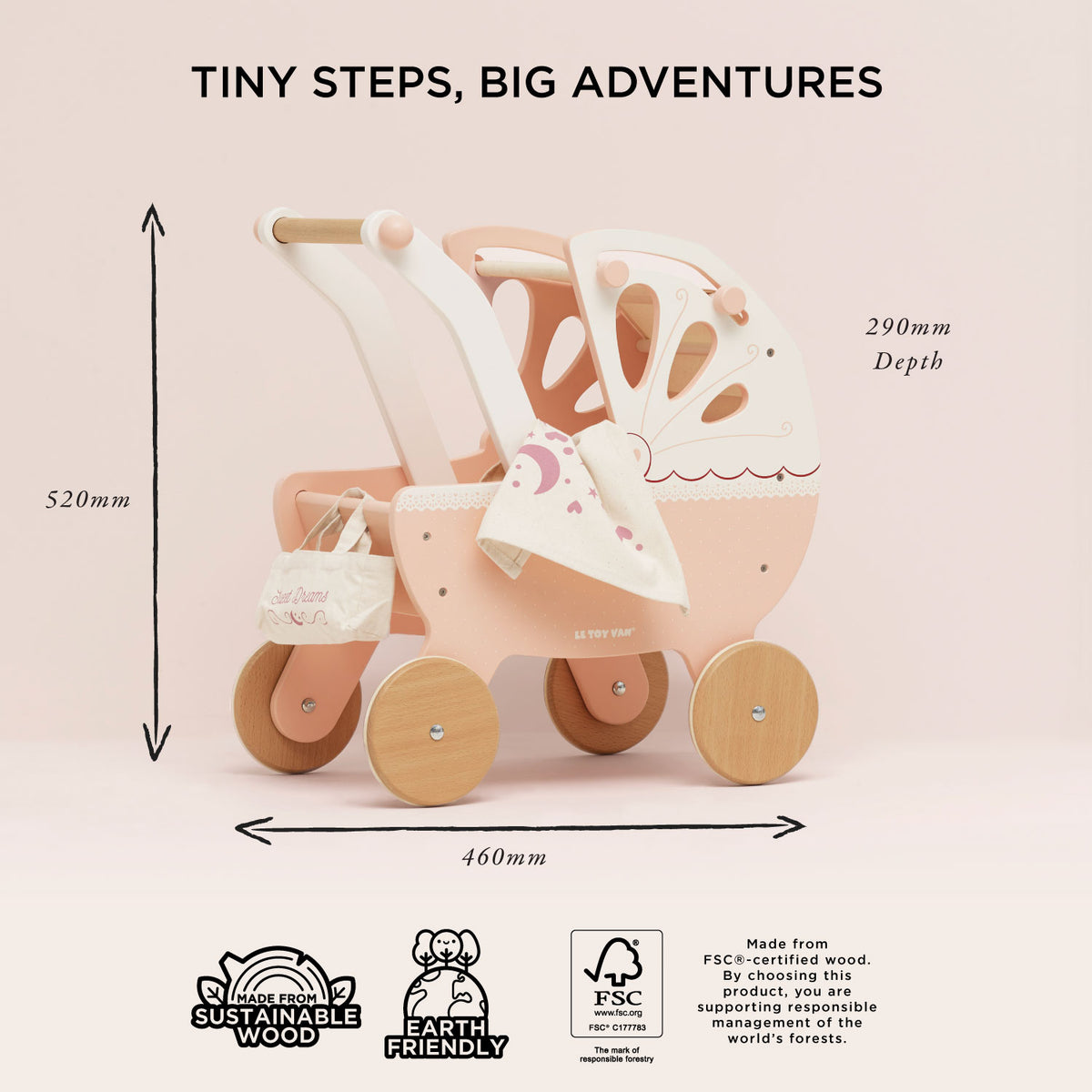 Le Toy Van – Wooden Retro Doll Pram