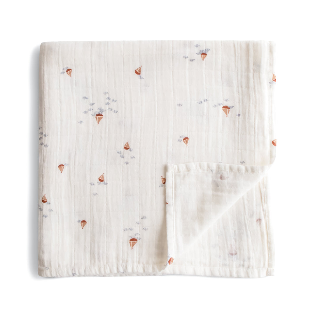 Mushie Organic Cotton Muslin Swaddle Blanket- Boats