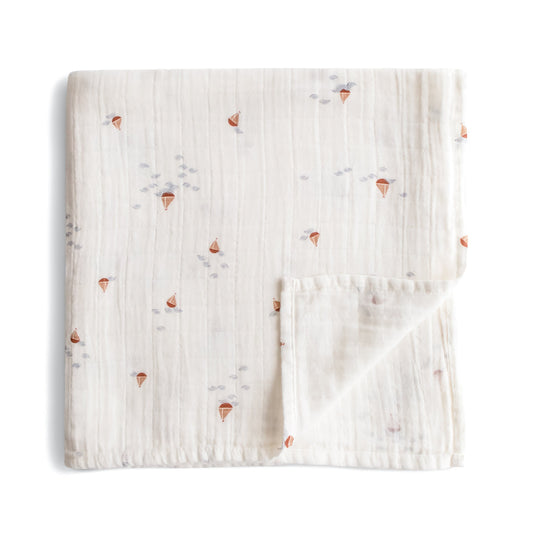 Mushie Organic Cotton Muslin Swaddle Blanket- Boats