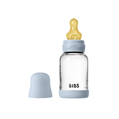BIBS Glass Baby Bottle 120ml Latex - Baby Blue