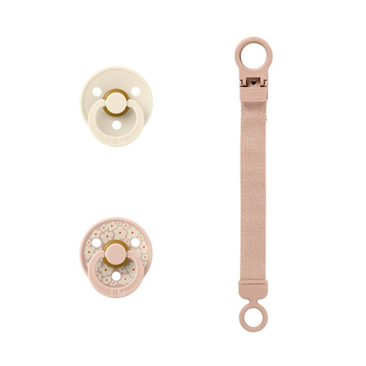 BIBS Colour Pacifier & Loop Clip Gift Set - Blush Size 1