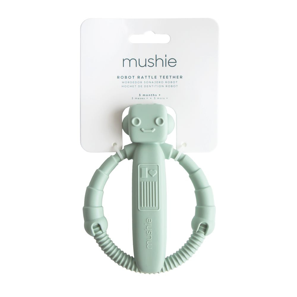 Mushie Sensory Robot Rattle Teether - Cambridge Blue