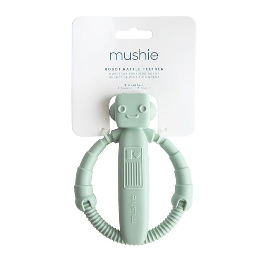 Mushie Sensory Robot Rattle Teether - Cambridge Blue