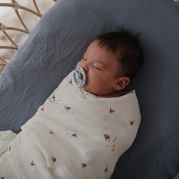 Mushie Organic Cotton Muslin Swaddle Blanket- Boats