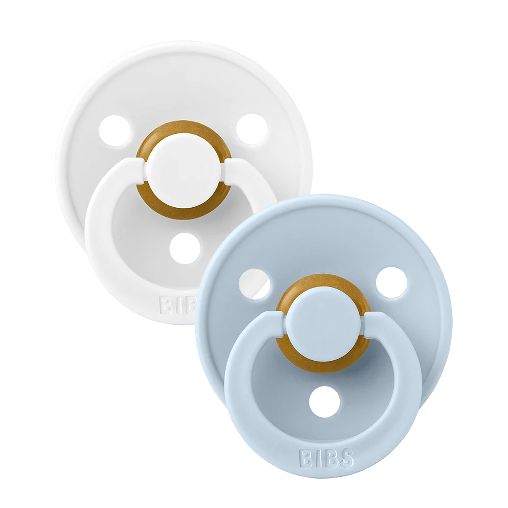 BIBS Colour Pacifiers 2 Pack - White/Baby Blue