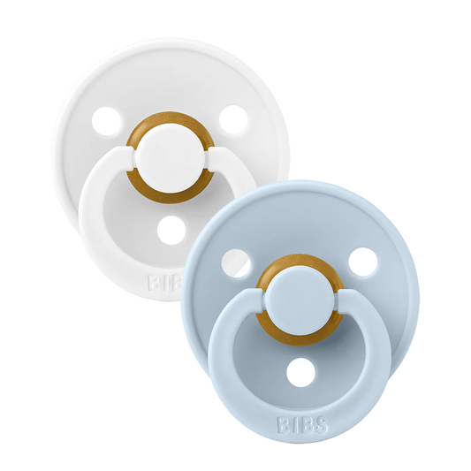 BIBS Colour Pacifiers 2 Pack - White/Baby Blue