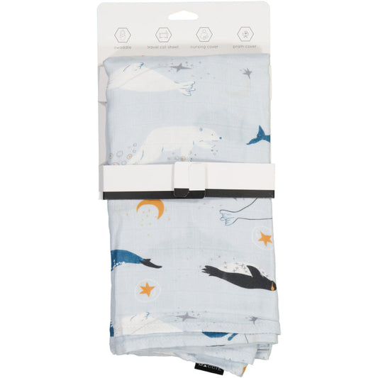 MACCIE bamboo muslin swaddle baby blanket | whale dream