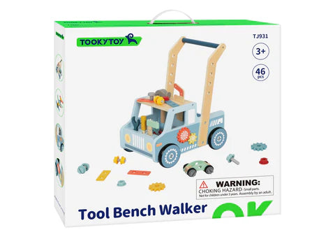 TookyToy – 2-in-1 Wooden Tool Bench & Baby Walker – 46 Pieces