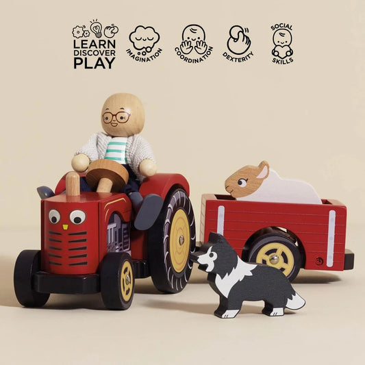 Le Toy Van Wooden Farmyard Tractor & Trailer