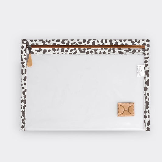 Thandana Clear Document Pouch | Laminated Fabric - Cheetah White